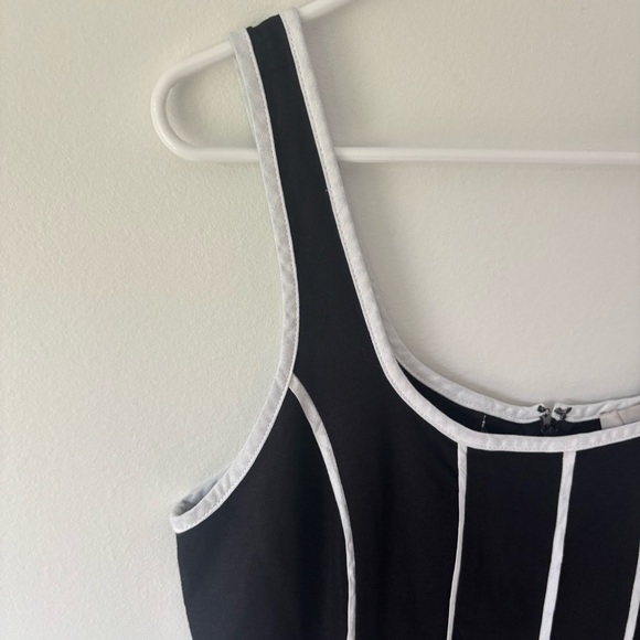 Loft Seamed Linen Blend Midi Dress Black White Preppy Feminine Chic - Picture 6 of 13